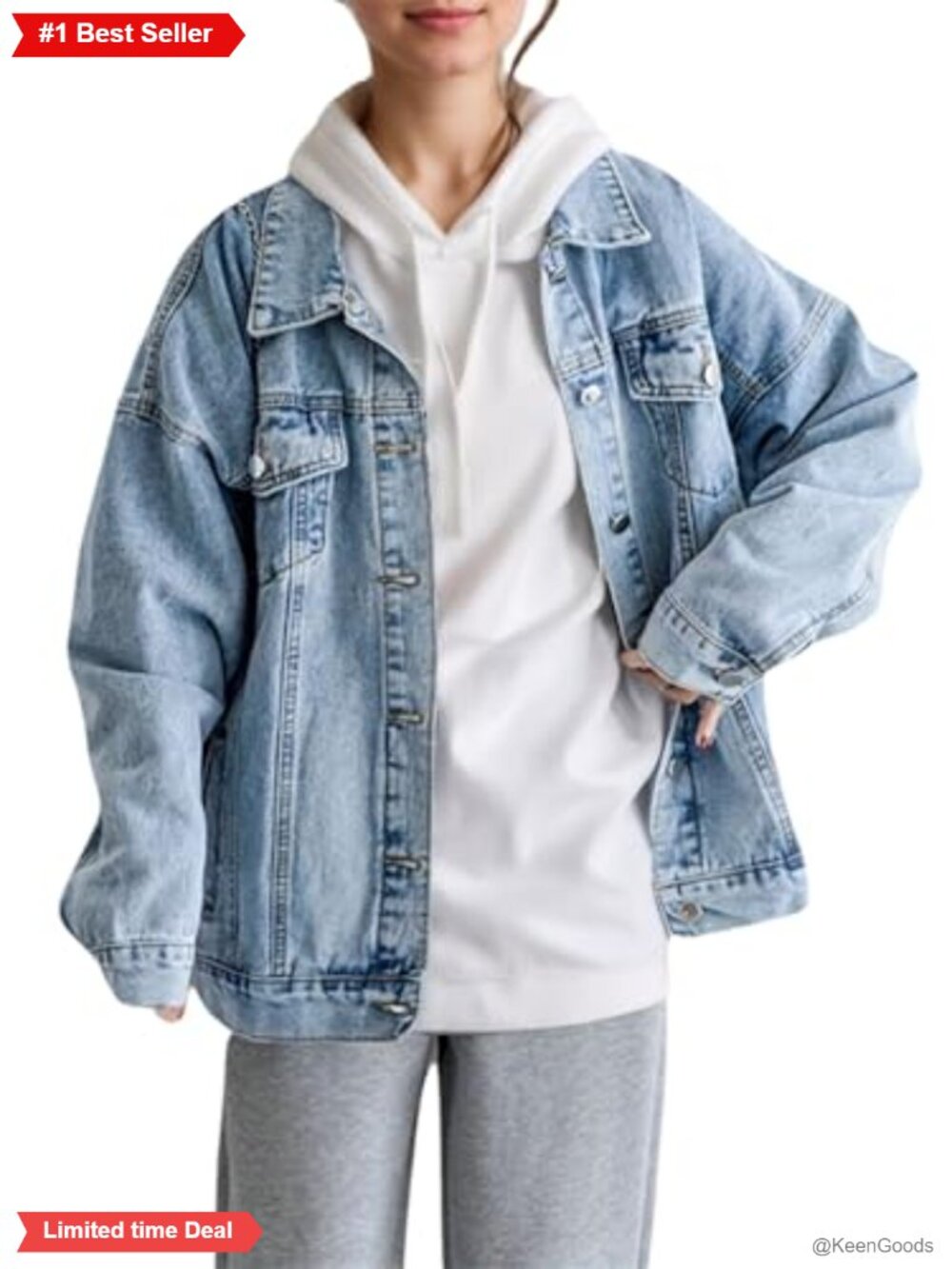 Oversized Denim Jacket Women Loose Fit Long Sleeve Trucker Shacket